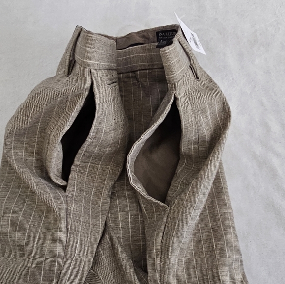 Banana Republic 11" Emerson Shorts Stretch Linen Brown Tan Stripe Pleated 32 - Picture 4 of 10